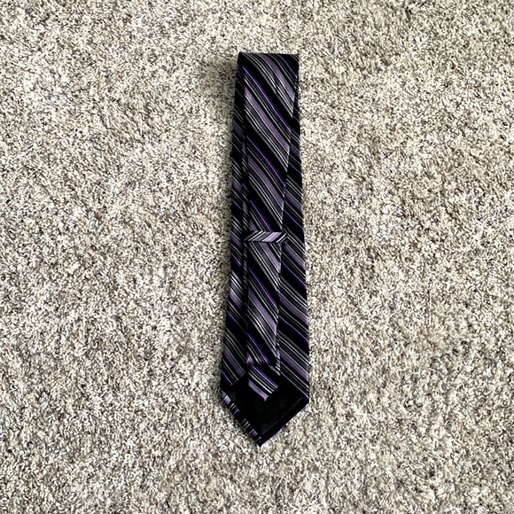 Purple, silver, and black striped necktie - Picture 2 of 2